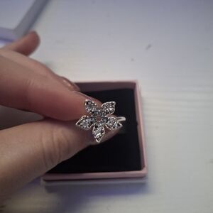 Pandora Silver Flower Ring with Clear Stones